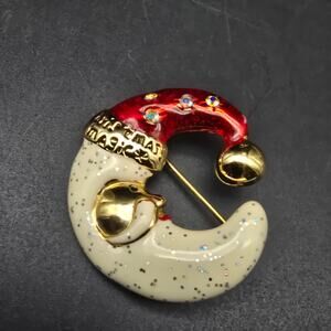 AAI Christmas Brooch Enamel Santa Face Crescent Half Moon